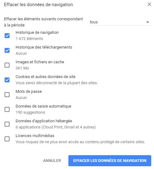 modele effacement des données de navigation